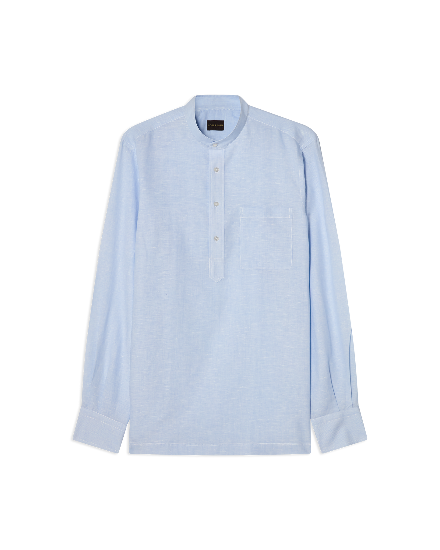 Linen Blend Mandarin Shirt Light Blue Hairline Stripe