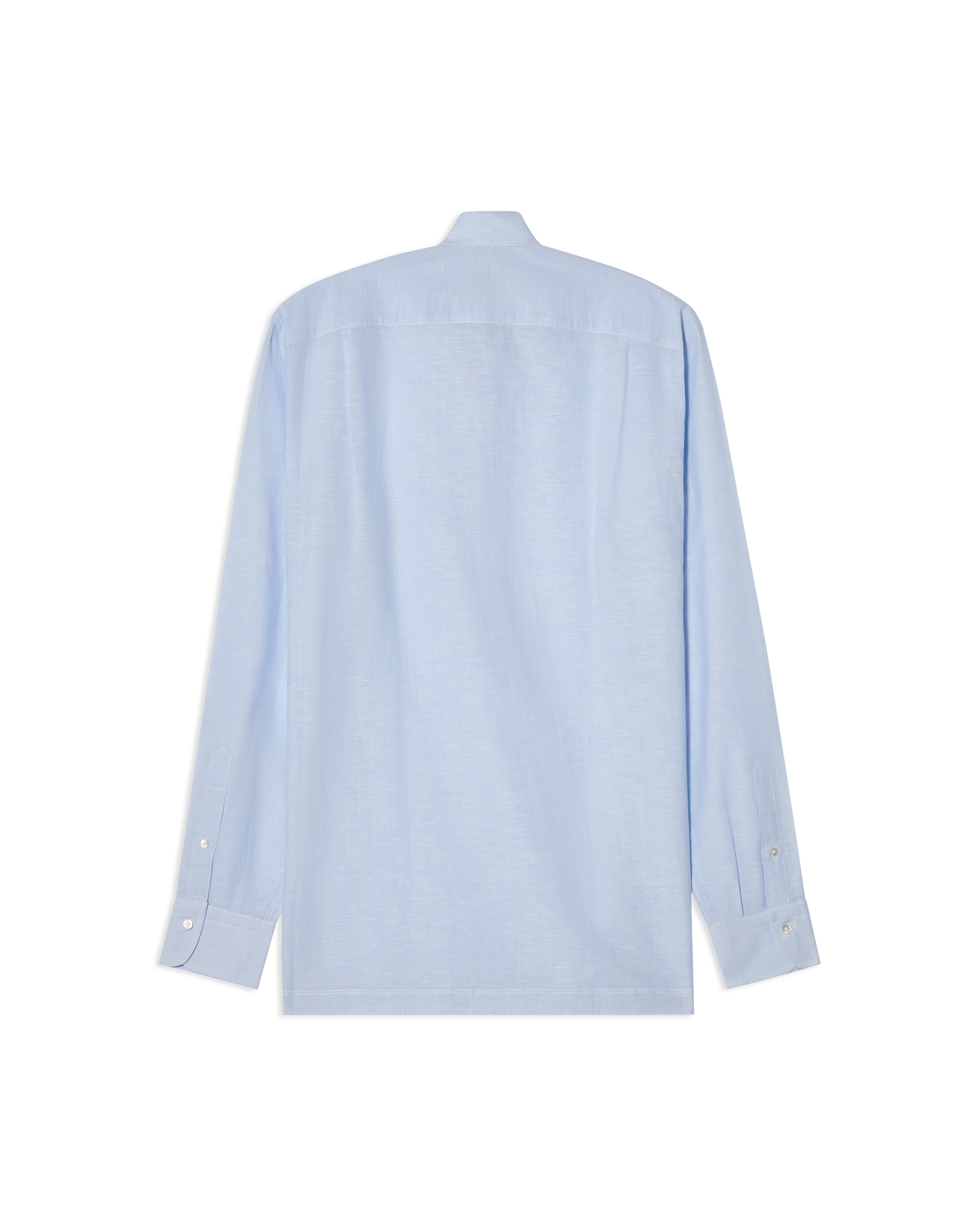 Linen Blend Mandarin Shirt Light Blue Hairline Stripe