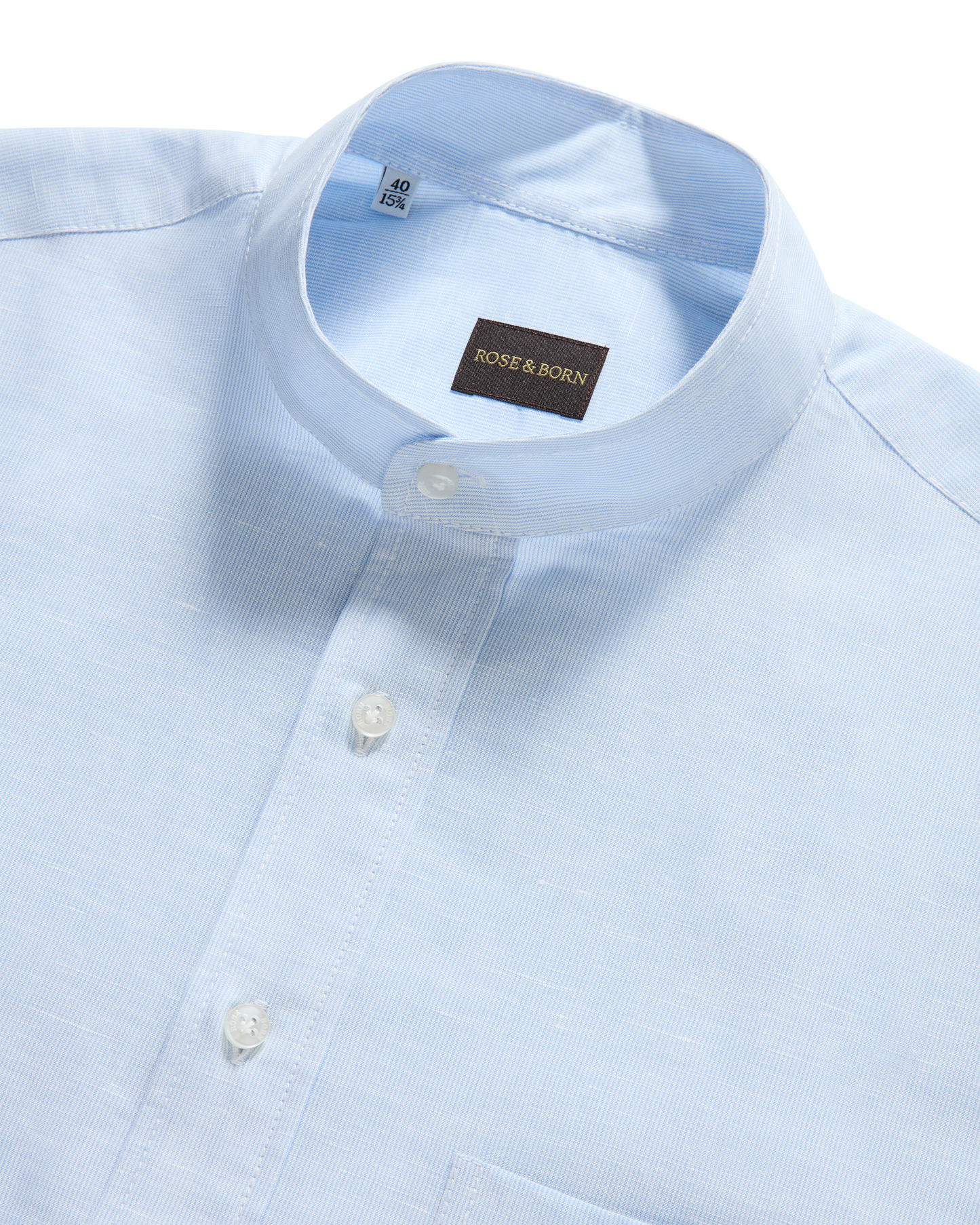 Linen Blend Mandarin Shirt Light Blue Hairline Stripe