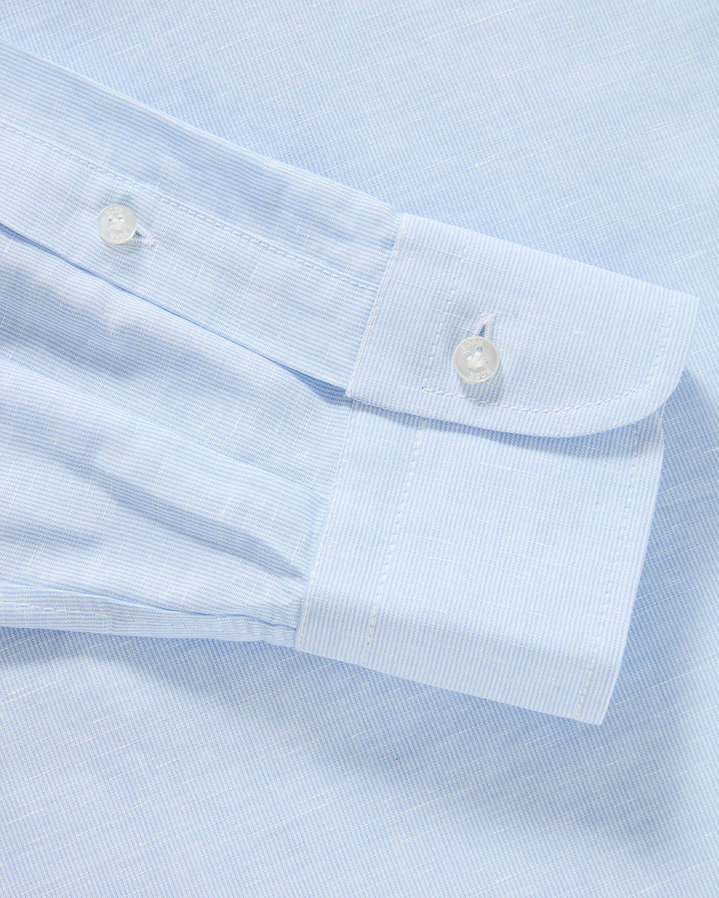 Linen Blend Mandarin Shirt Light Blue Hairline Stripe