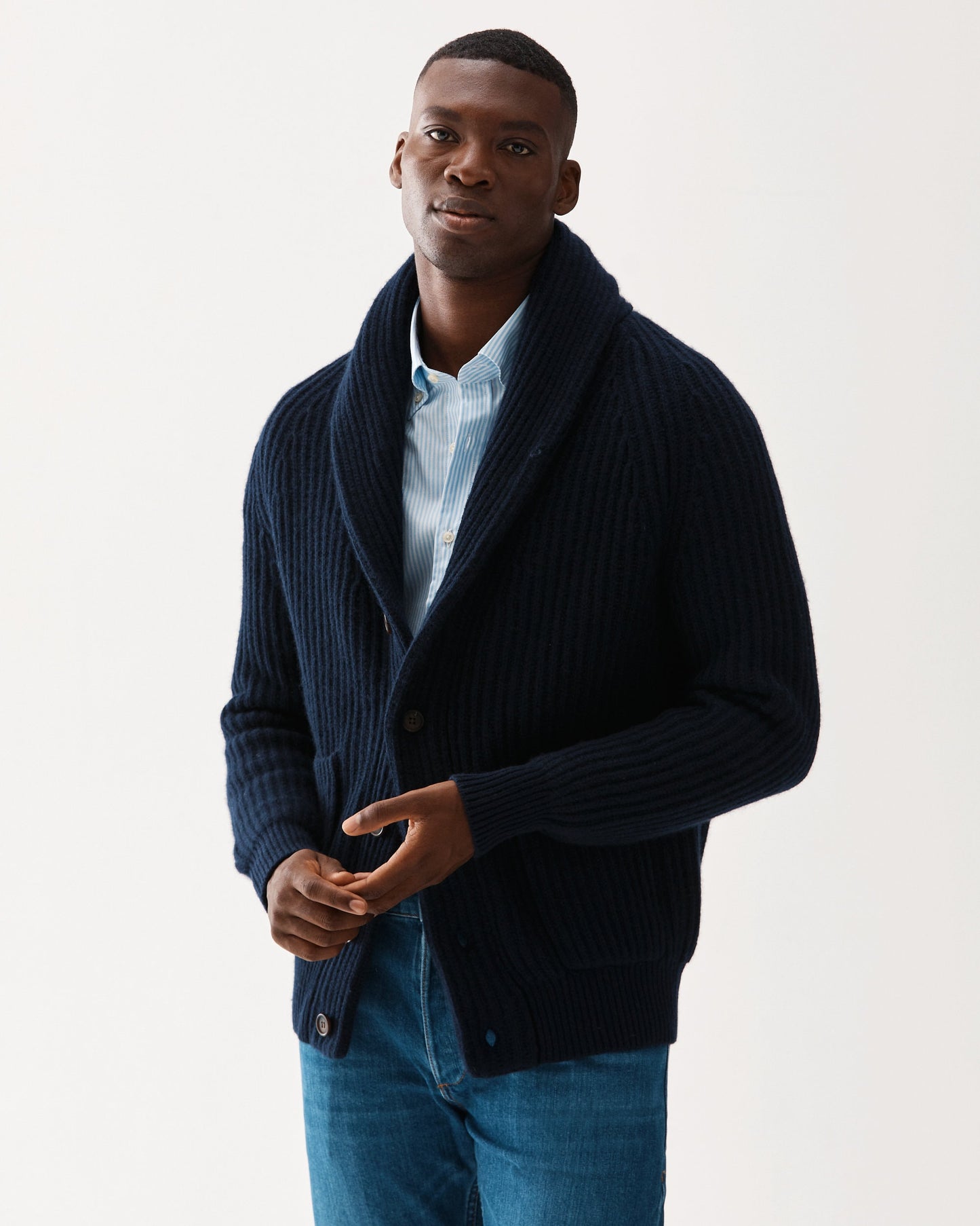 Shawl Collar Cardigan Kashmir Marinblå