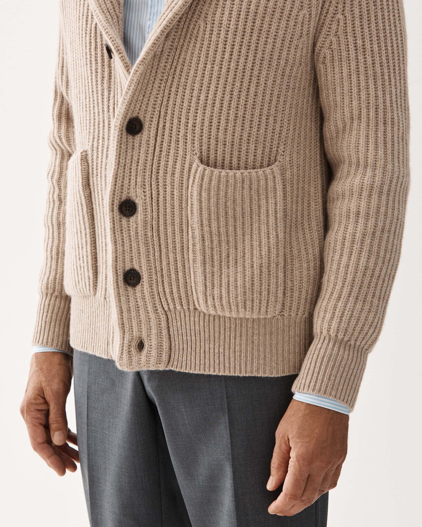 Shawl Collar Cardigan Kashmir Beige