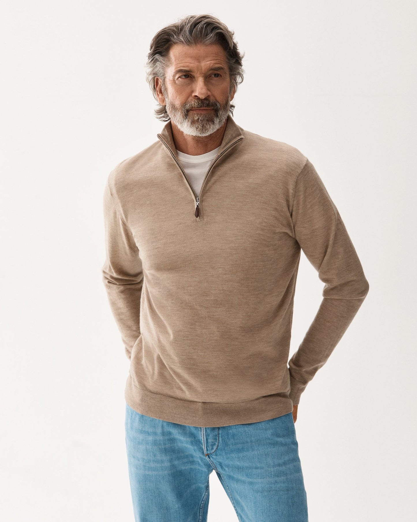 Cashmere Half-Zip Sweater Beige