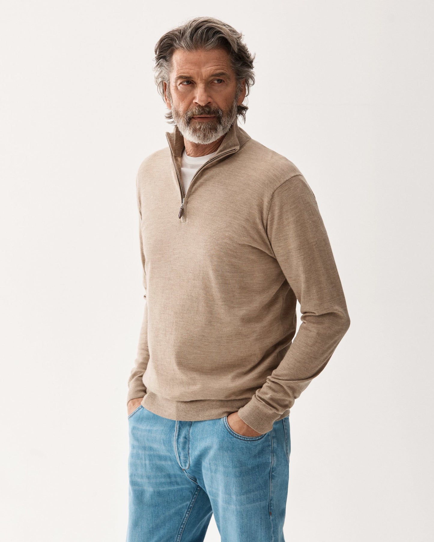 Cashmere Half-Zip Sweater Beige