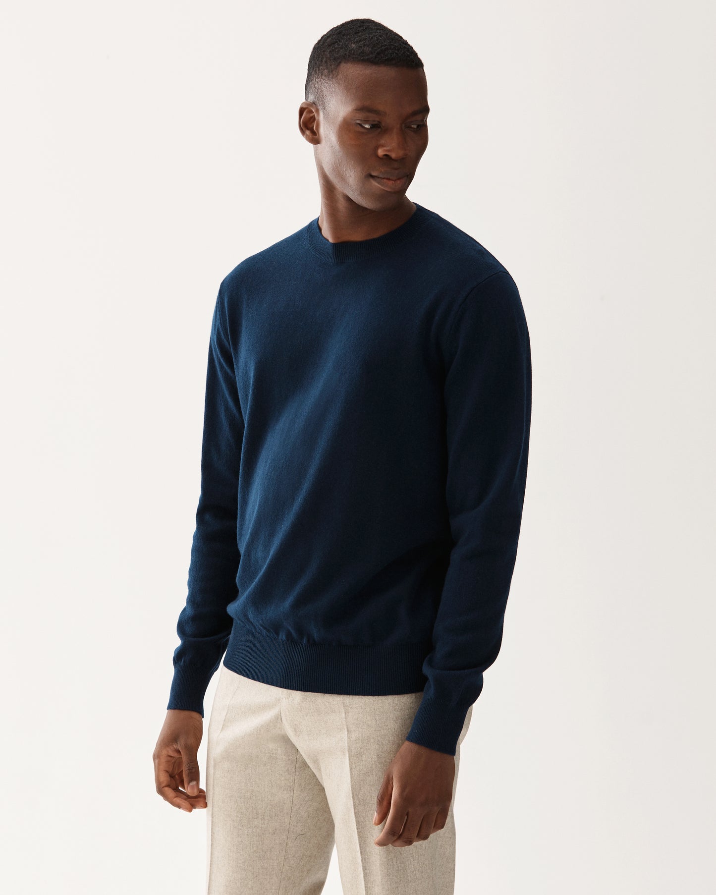 Tröja Rundhals Merino Kashmir Marinblå