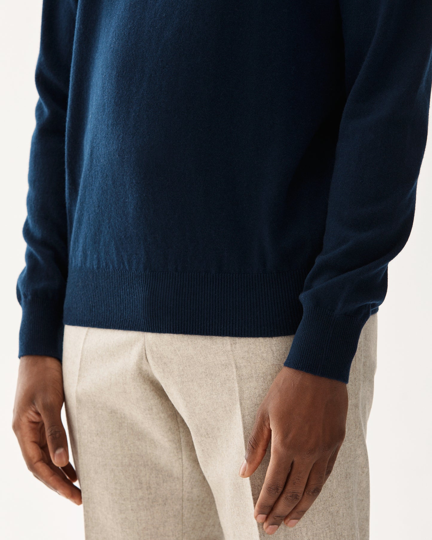 Tröja Rundhals Merino Kashmir Marinblå