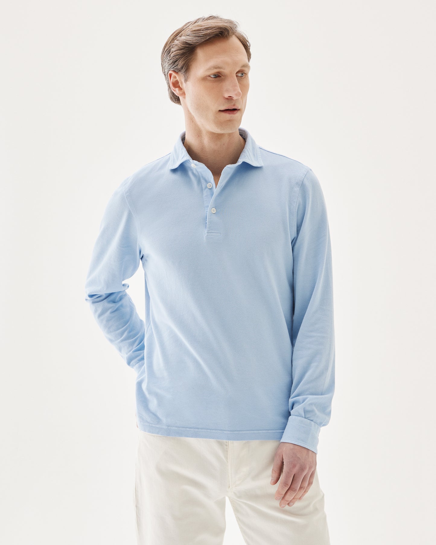 Polo Shirt Long Sleeve Slate Blue