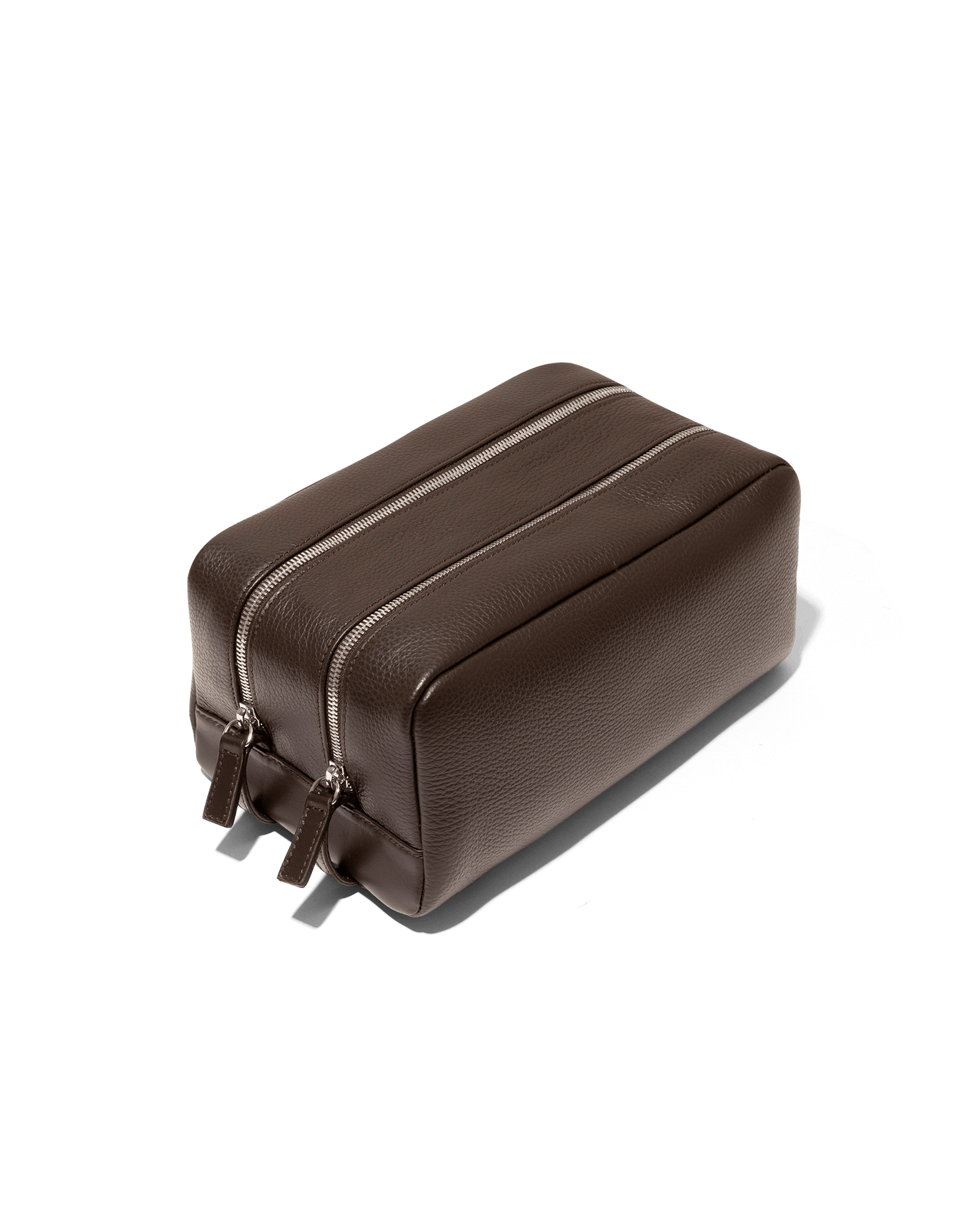 Calf Leather Wash Bag Double Compartment Brown