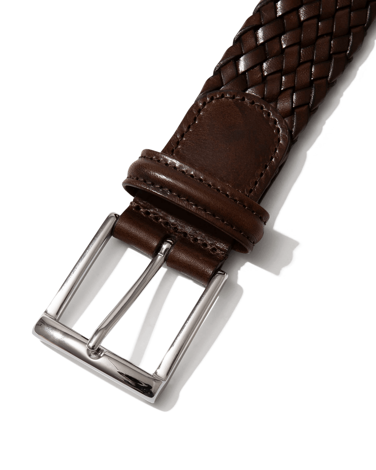 Woven Calf Leather Belt Brown