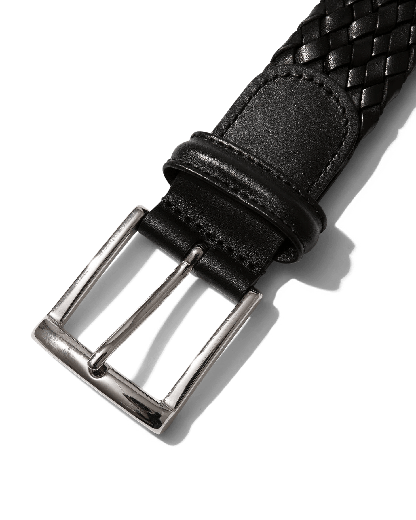 Woven Calf Leather Belt Black