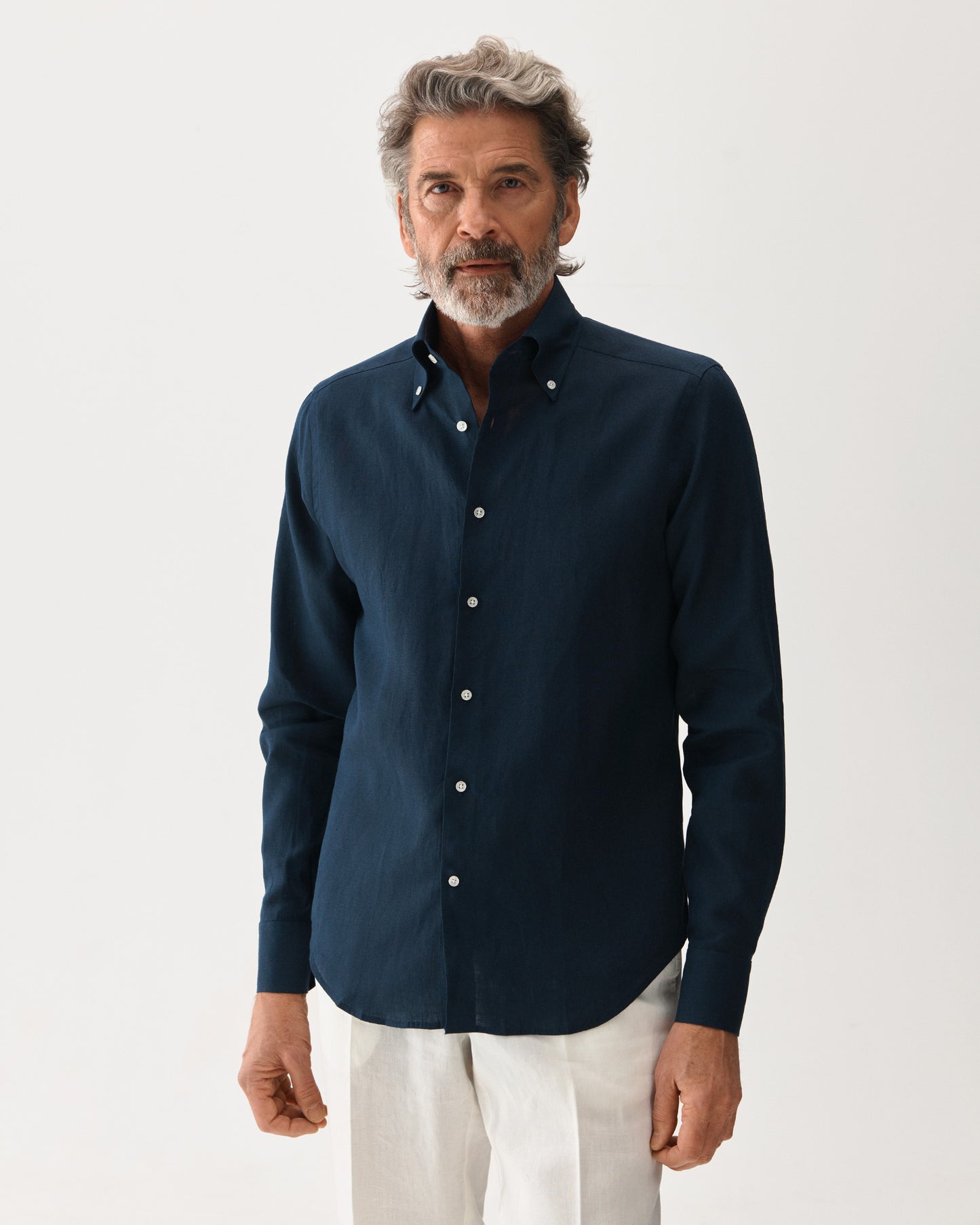 Linen Button-Down Shirt Navy