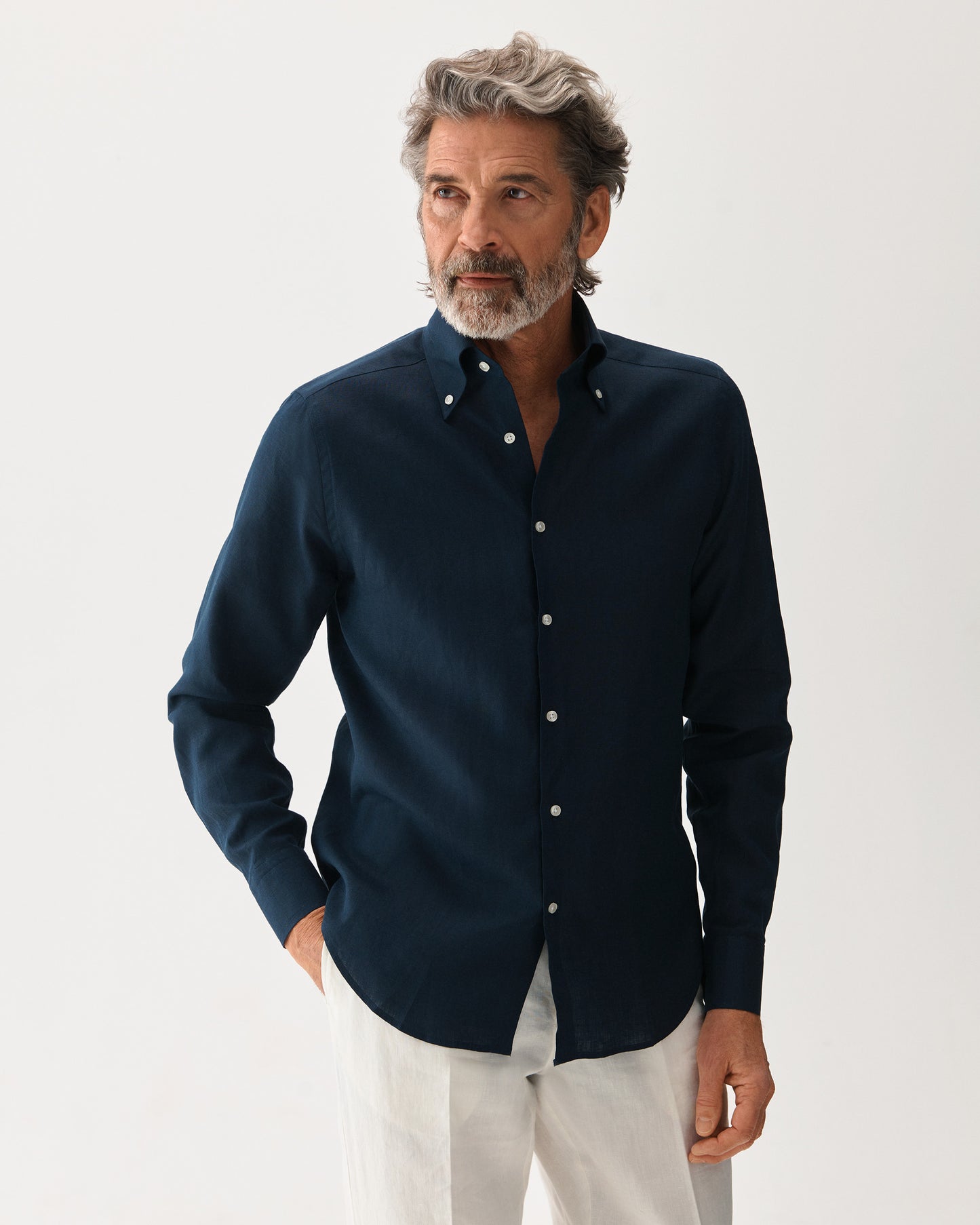 Linen Button-Down Shirt Navy