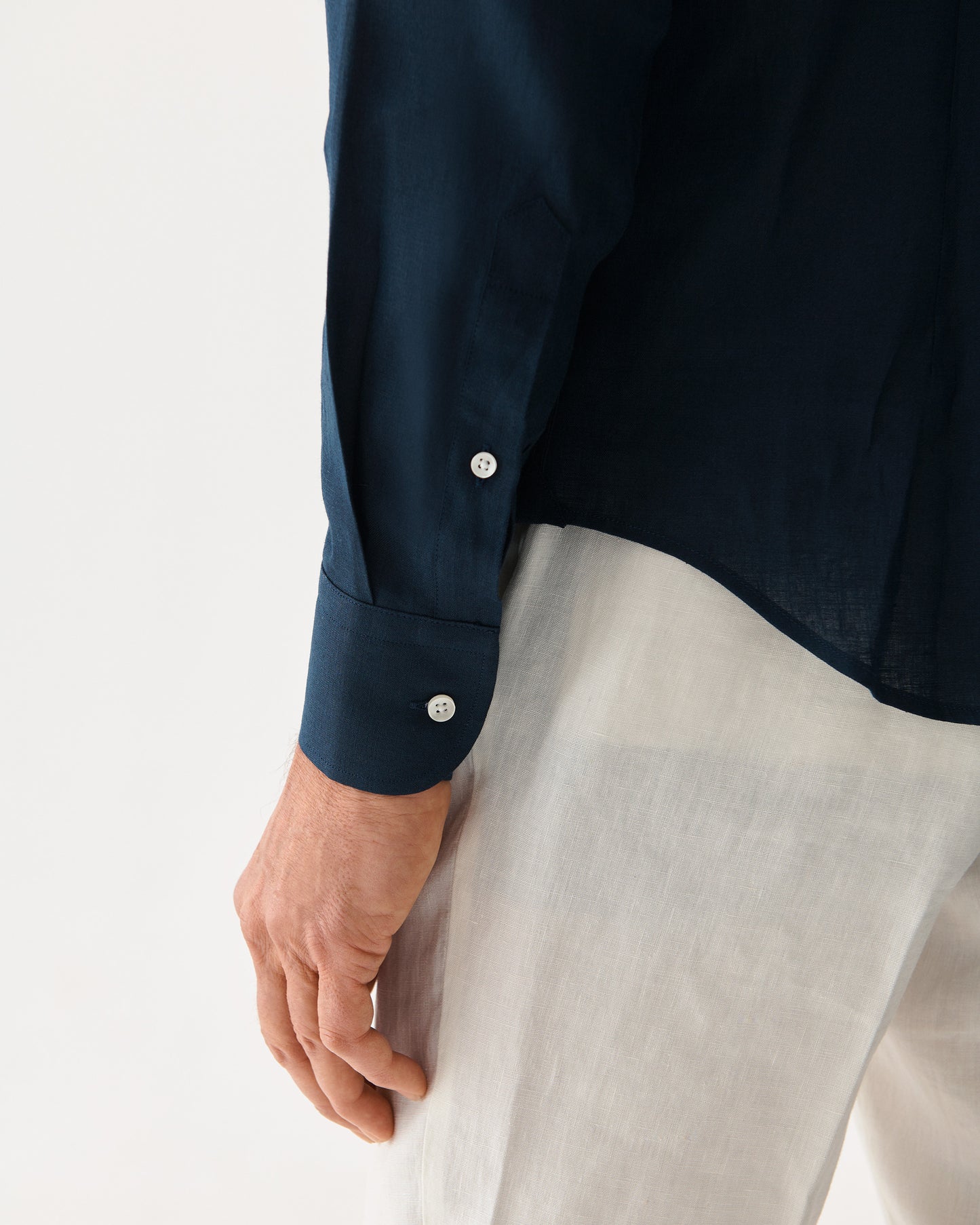 Linen Button-Down Shirt Navy