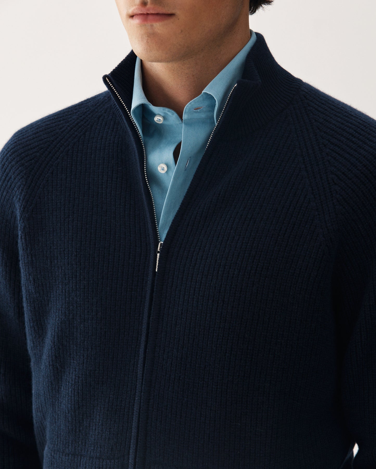 Full-Zip Raglan Cashmere Sweater Navy