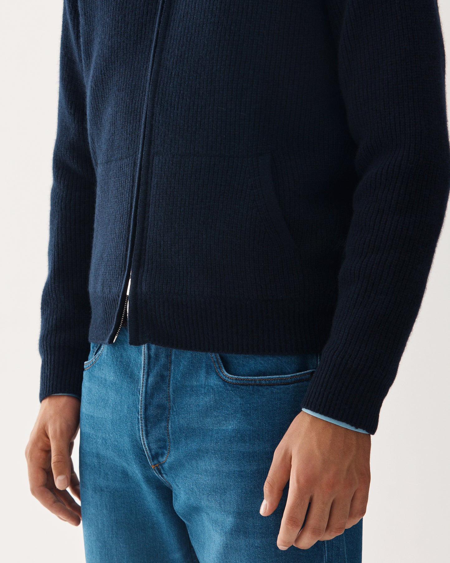 Full-Zip Raglan Cashmere Sweater Navy