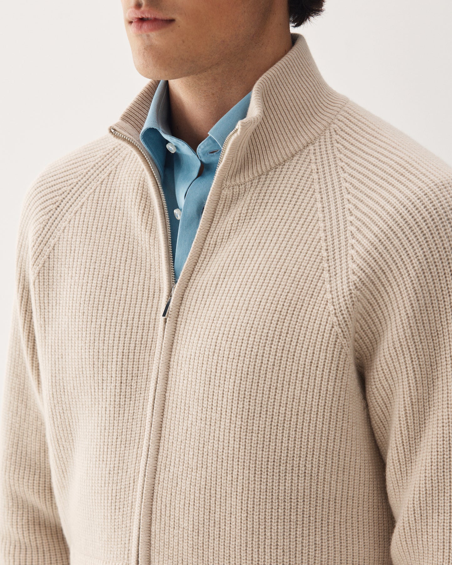 Full-Zip Raglan Cashmere Sweater Beige