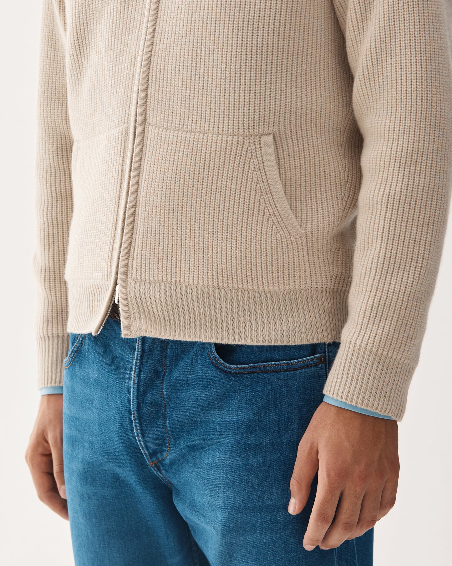 Full-Zip Raglan Cashmere Sweater Beige