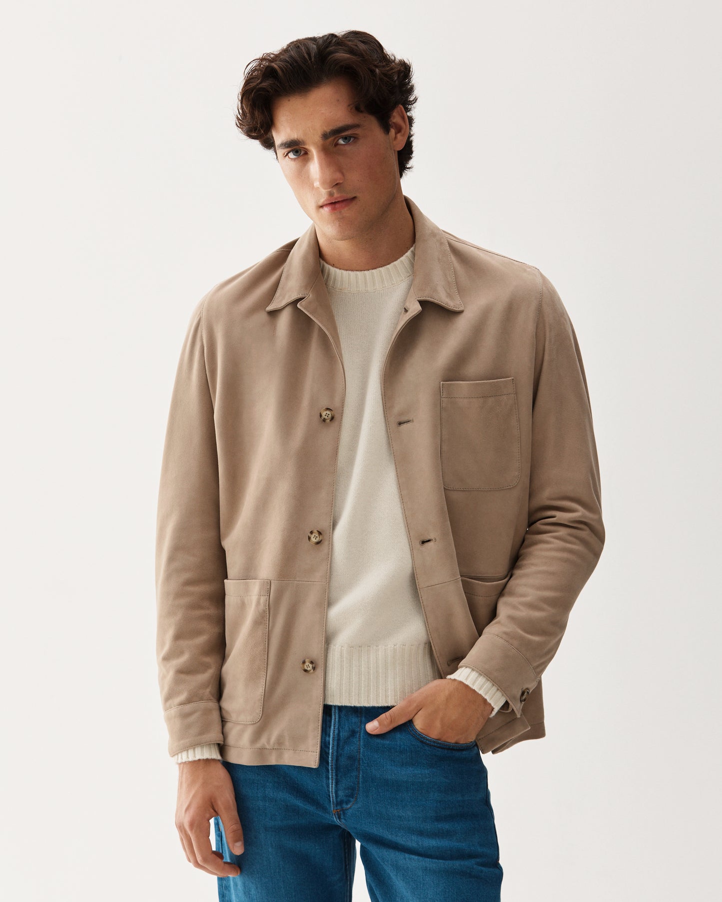 Suede Overshirt Jacket Beige