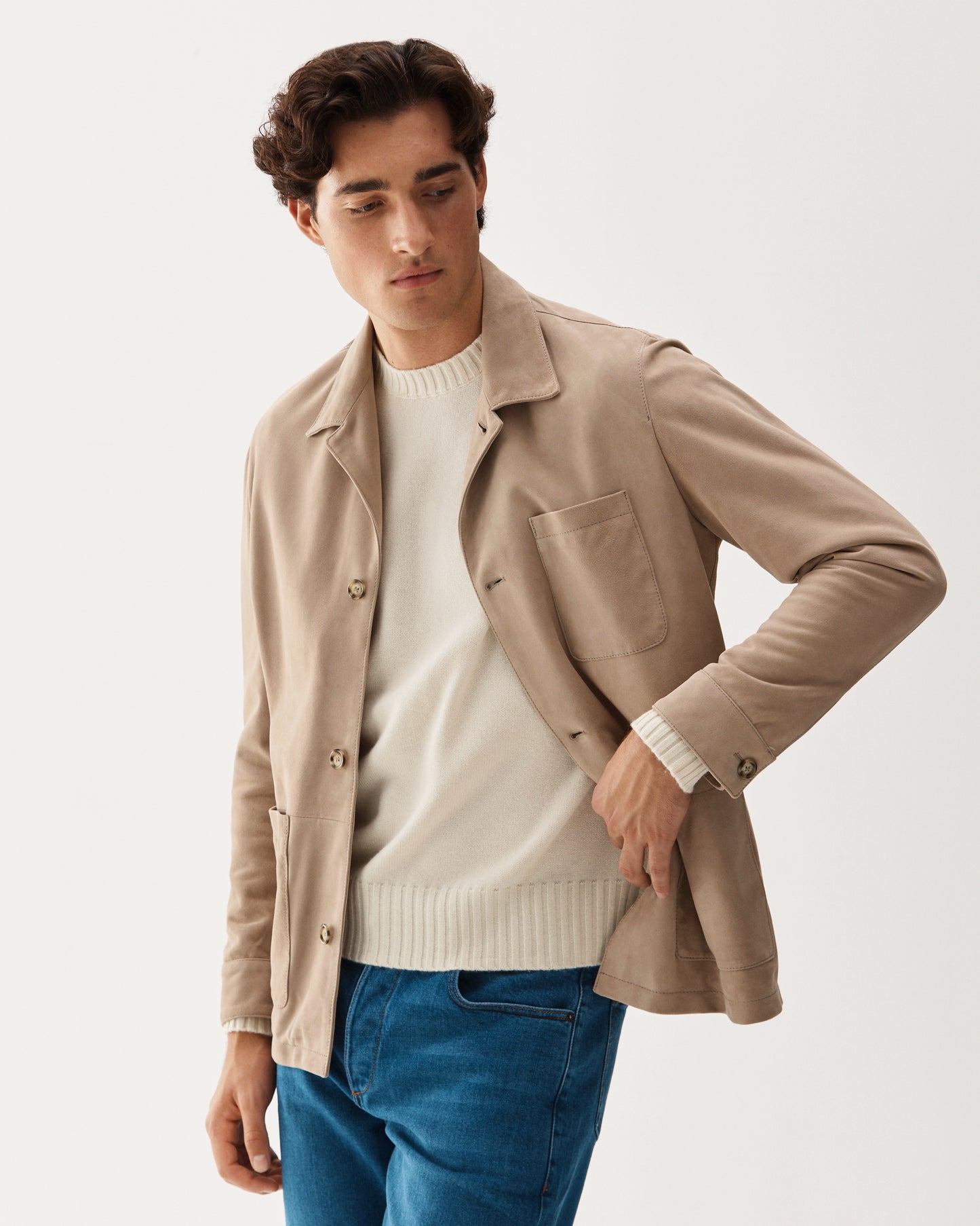 Suede Overshirt Jacket Beige