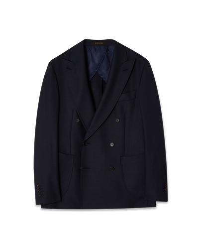 Mesh Wool Double-Breasted Jacket Navy