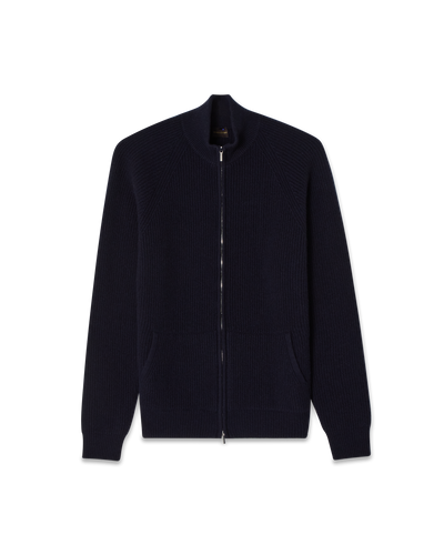 Full-Zip Raglan Cashmere Sweater Navy