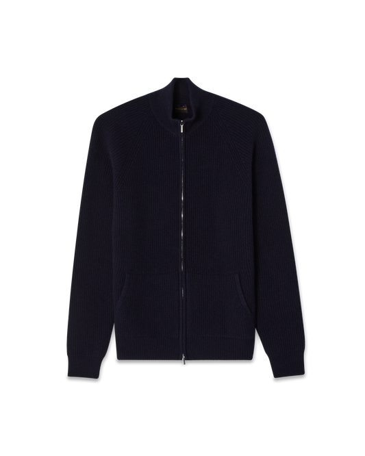 Full-Zip Raglan Cashmere Sweater Navy