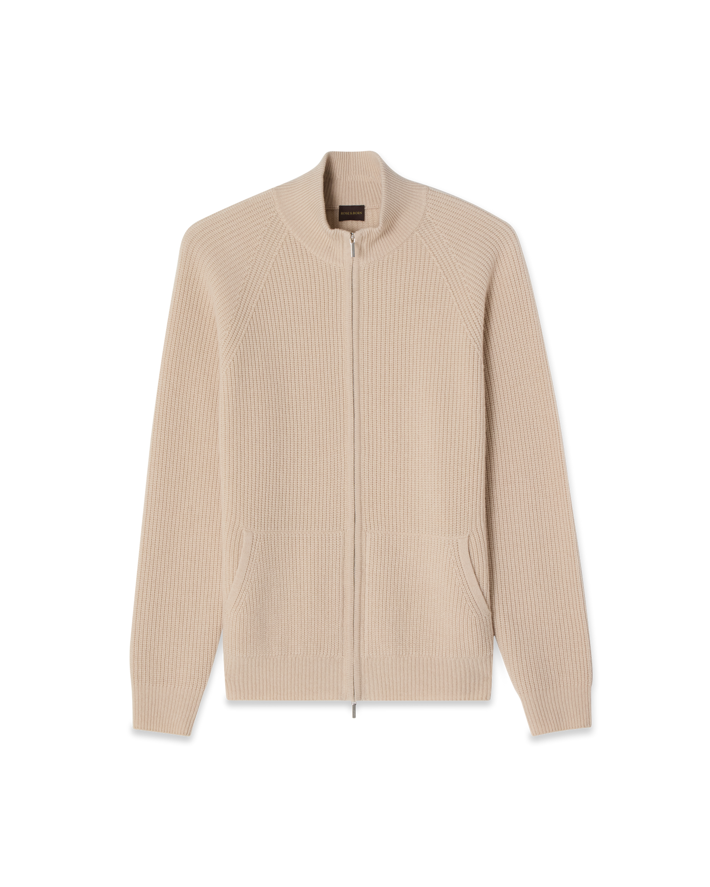 Full-Zip Raglan Cashmere Sweater Beige