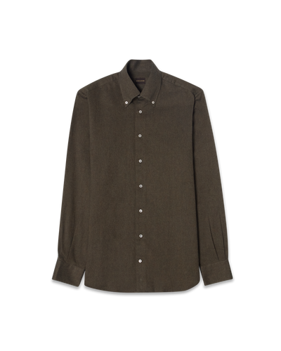 Brushed Cotton Button-Down Shirt Olive