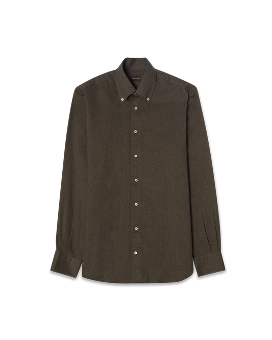 Brushed Cotton Button-Down Shirt Olive