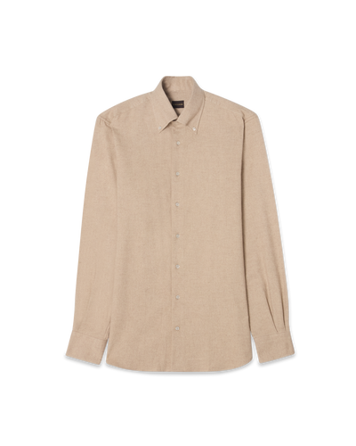 Brushed Cotton Button-Down Shirt Beige