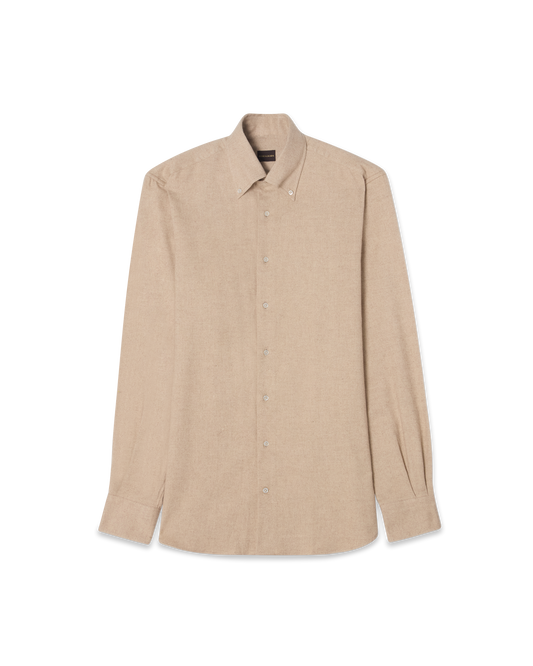 Brushed Cotton Button-Down Shirt Beige