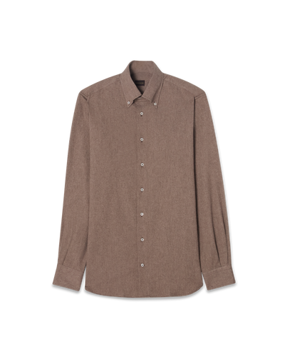 Brushed Cotton Button-Down Shirt Taupe