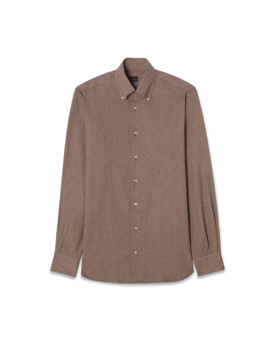 Brushed Cotton Button-Down Shirt Taupe