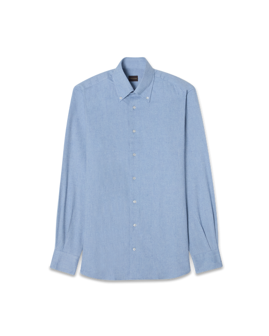 Brushed Cotton Button-Down Shirt Light Blue