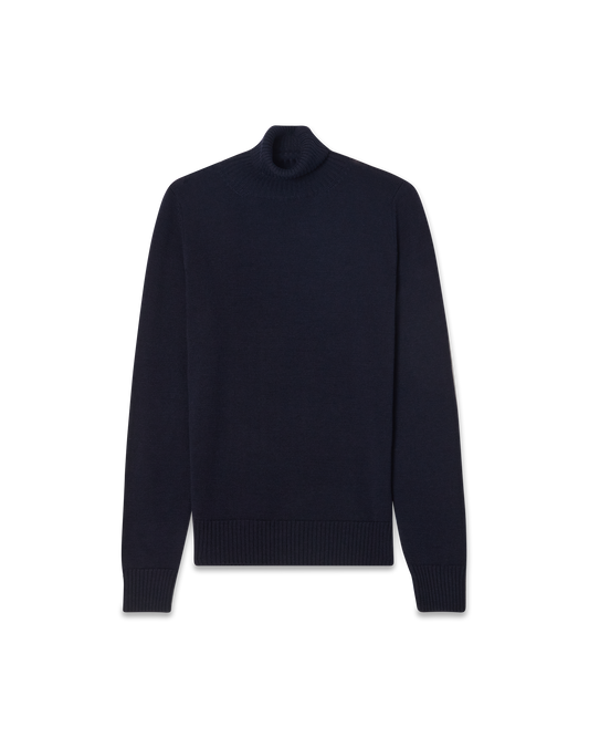 Turtleneck Wool Silk Blend Navy