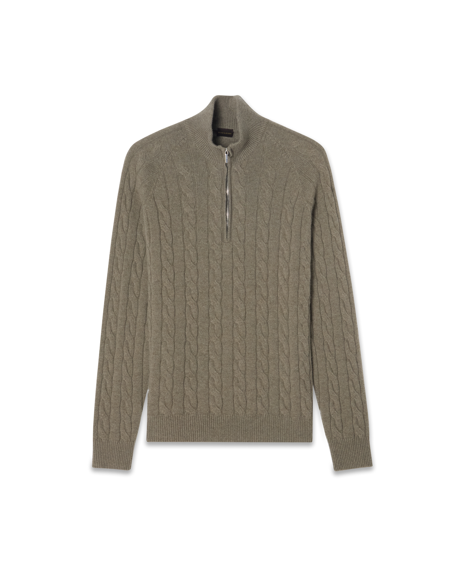 Half-Zip Cableknit Cashmere Sweater Sage Green