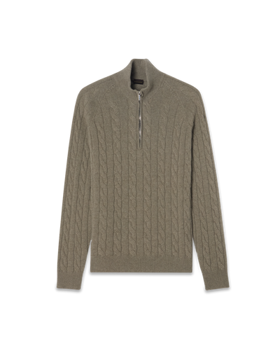 Half-Zip Cableknit Cashmere Sweater Sage Green