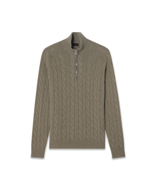 Half-Zip Cableknit Cashmere Sweater Sage Green