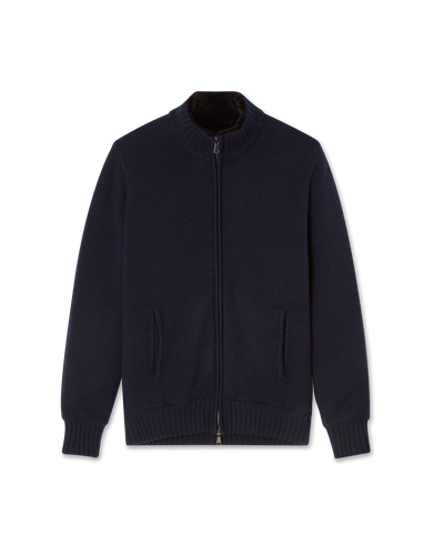 Fur Lined Cashmere Blouson Navy