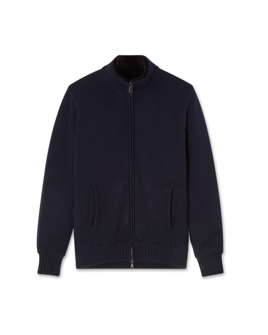 Fur Lined Cashmere Blouson Navy