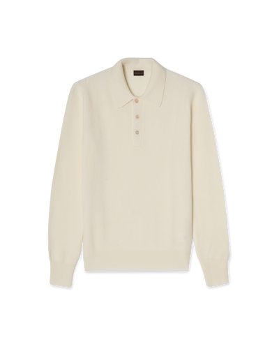 Wool Blend Rib Polo White