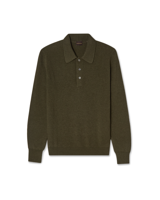 Wool Blend Rib Polo Green