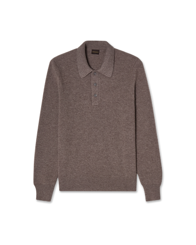 Wool Blend Rib Polo Taupe