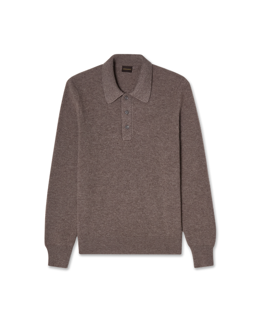 Wool Blend Rib Polo Taupe