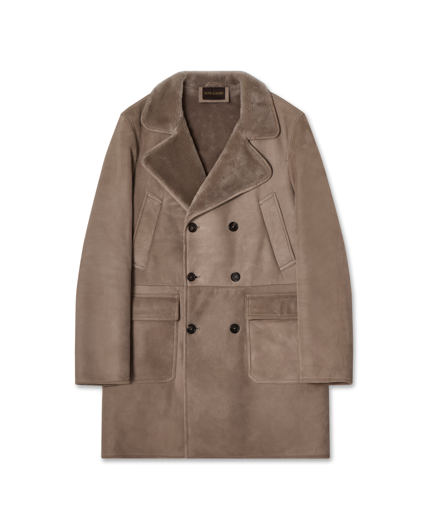 Double-Breasted Shearling Coat Taupe