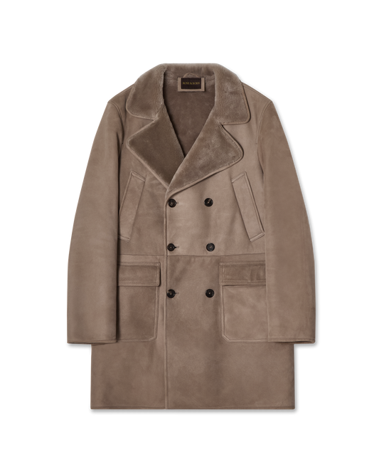 Double-Breasted Shearling Coat Taupe