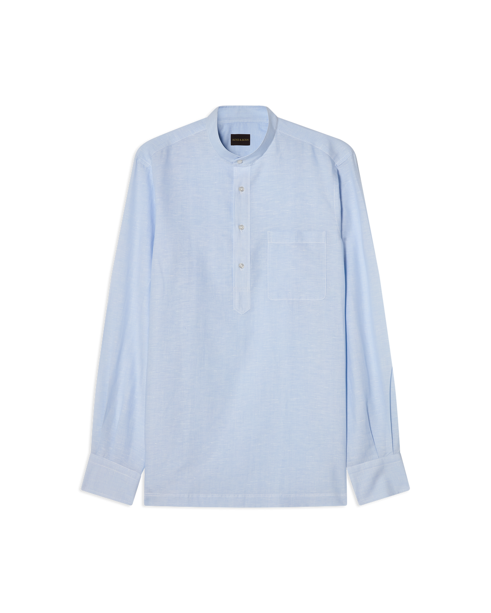 Linen Blend Mandarin Shirt Light Blue Hairline Stripe