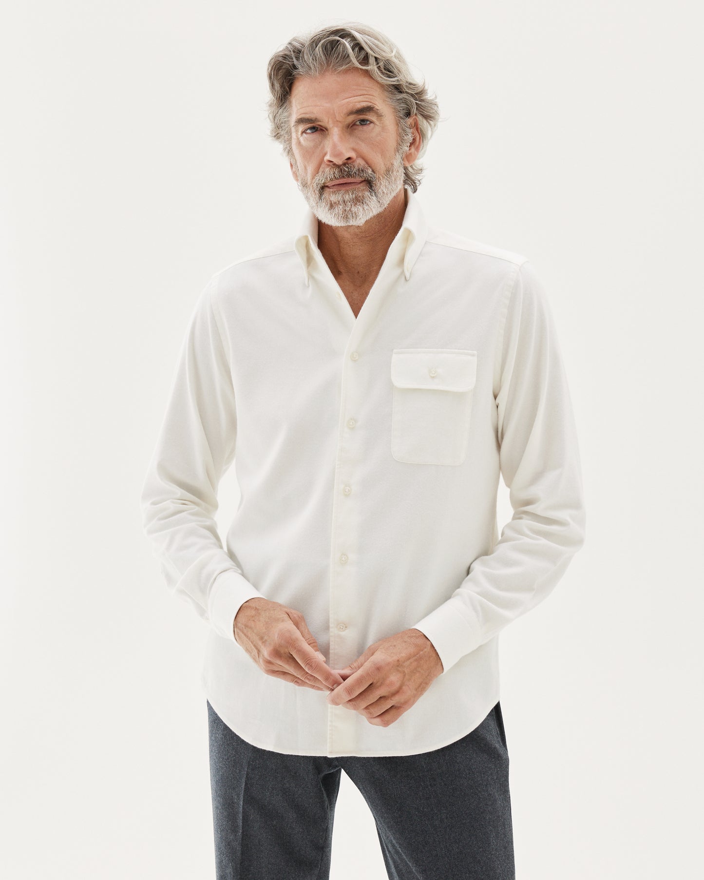 Brushed Button-Down Shirt Cream
