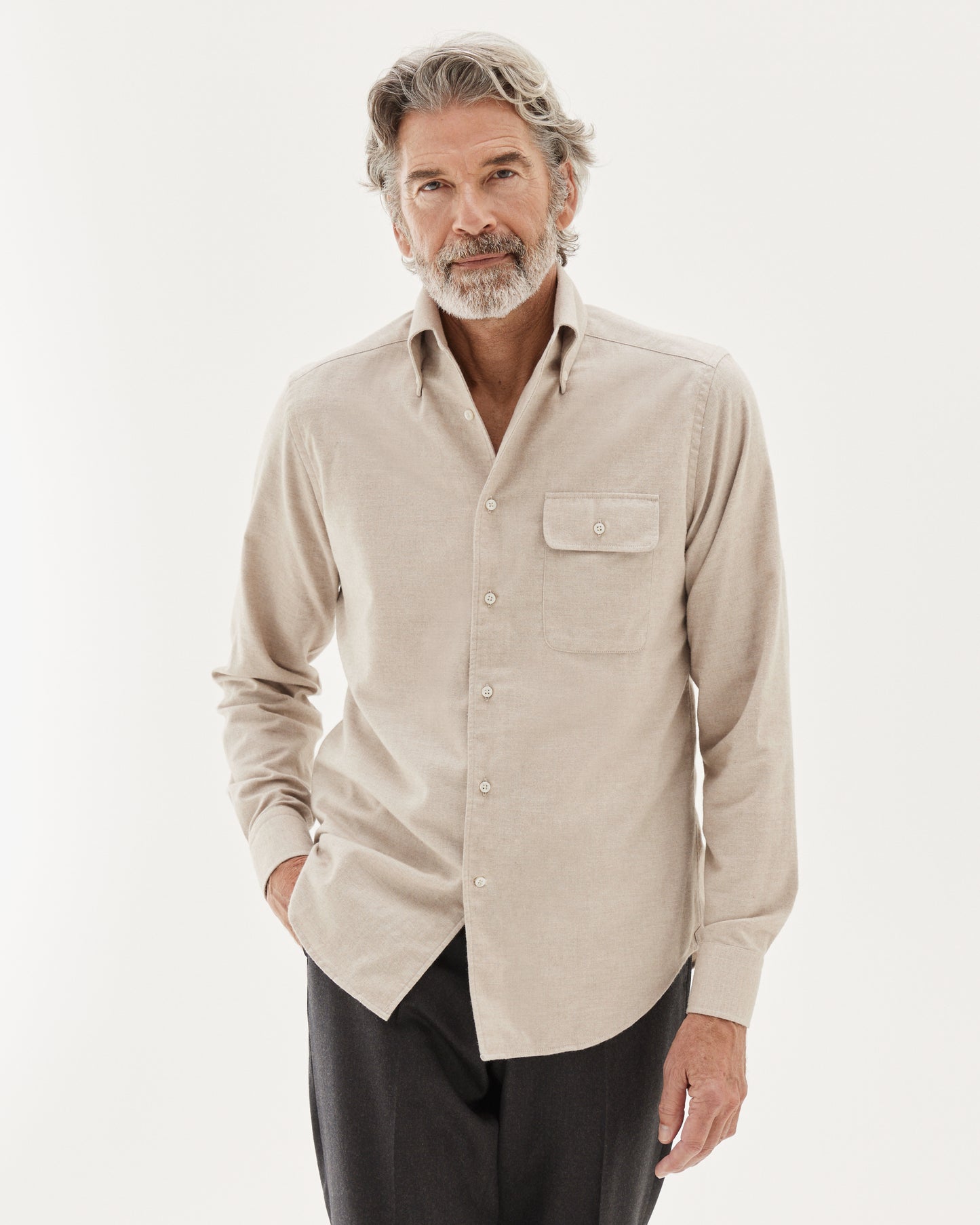 Brushed Button-Down Shirt Sand