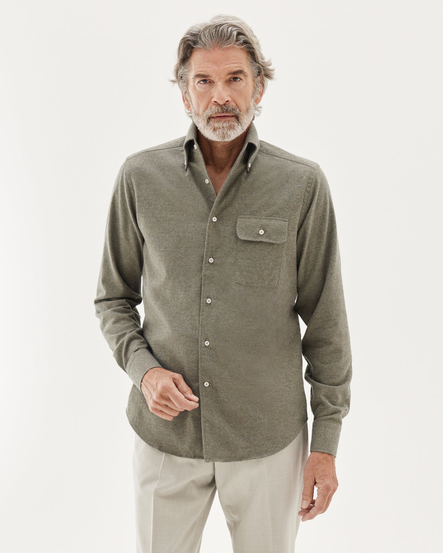 Brushed Button-Down Shirt Olive